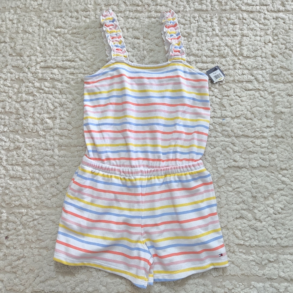 Tommy Hilfiger Big Girls Striped Terry Romper With Pockets Size 8